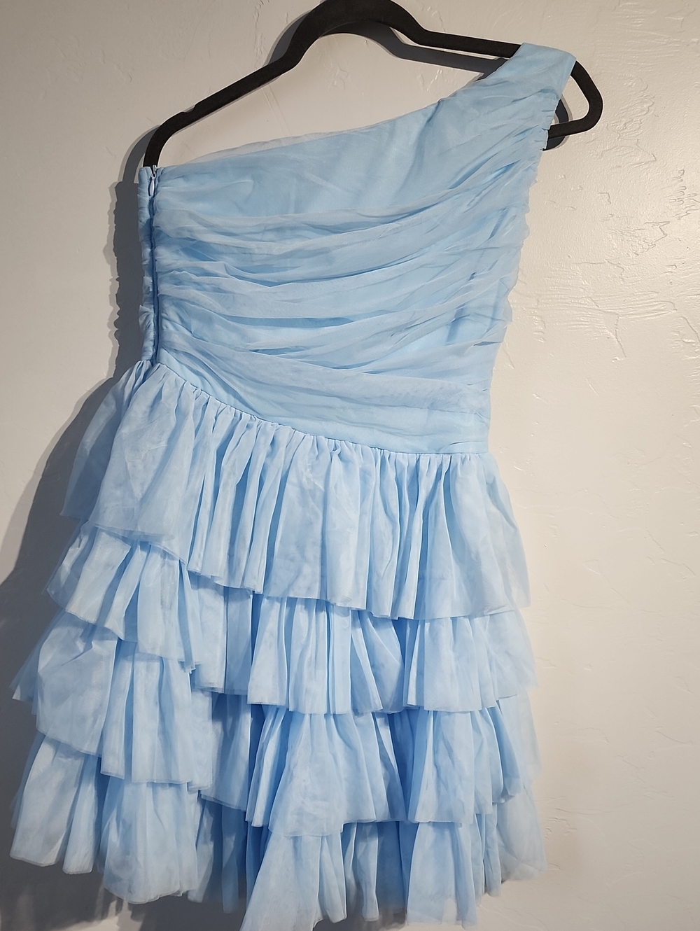 SHEIN Light Blue One-Shoulder Ruffled Party Dress